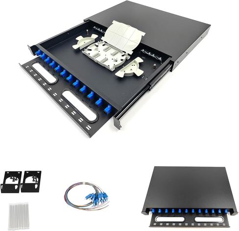 1 pack 12 Singlemode 12 Port SC-UPC Fiber Optic Rack Mount Enclosure Box with Pigtails & Couplers, 12 Core LGX Loaded Patch Panel Box ( Drawer Type Design ) fits for 19" Racks Cabinet in Kuwait