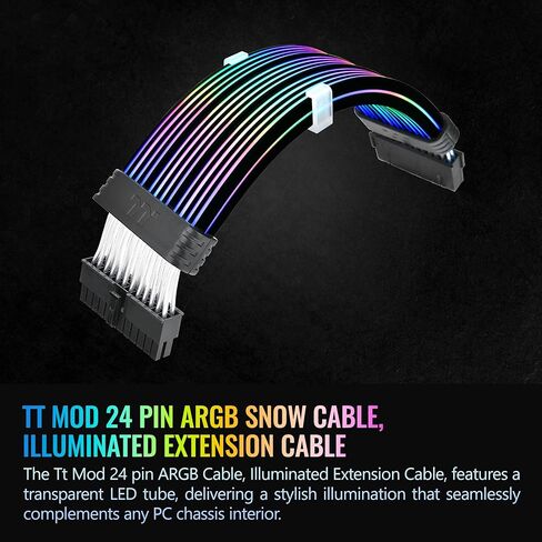 Thermaltake Tt Mod ARGB 24-Pin Cable; Illuminated Cable Extension; 285mm Length; 5V 3-Pin ARGB; 24-Pin Male and Female Connectors; 18AWG; Black; AC-081-CN1NAN-A1 in Kuwait