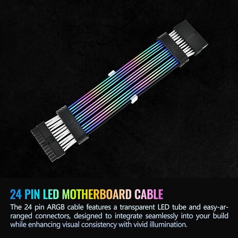 Thermaltake Tt Mod ARGB 24-Pin Cable; Illuminated Cable Extension; 285mm Length; 5V 3-Pin ARGB; 24-Pin Male and Female Connectors; 18AWG; Black; AC-081-CN1NAN-A1 in Kuwait