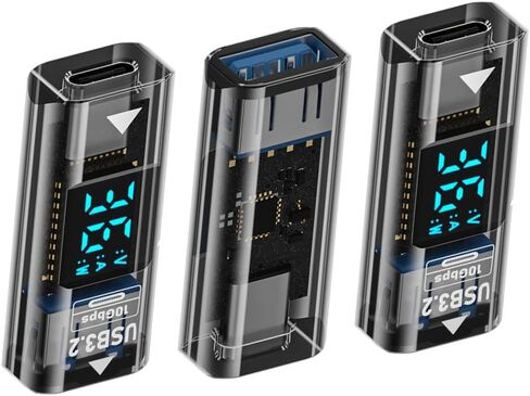 JSER Type-C USB-C to USB3.2 Type-A Adapter 10Gbps Data Current Voltage Smart LED Display Fast Charging Monitoring Display Tester Detector (3pack) in Kuwait