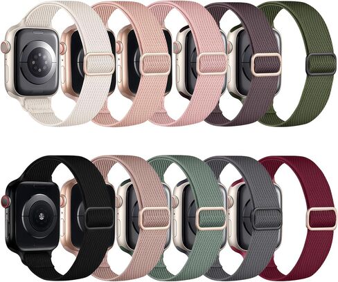 10 Pack Slim Stretchy Nylon Bands Compatible for Apple Watch 40mm 41mm 42mm 38mm 44mm 45mm 46mm 49mm,Elastic Thin Adjustable Solo Loop Strap for iWatch Series 11 10 9 8 7 6 5 4 3 2 1 SE Ultra in Kuwait