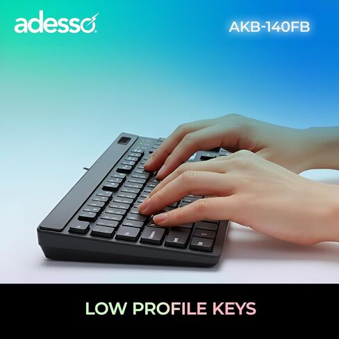 Adesso AKB-140FB لوحة مفاتيح سلكية USB منخفضة المستوى لسطح المكتب مع قارئ بصمات الأصابع المدمج، متوافق مع Windows Hello، مشفرة AES-256، 104 مفتاح، 12 مفتاح تشغيل سريع، USB-C مع محول USB-A in Kuwait