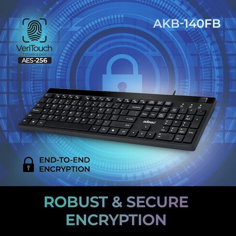 Adesso AKB-140FB لوحة مفاتيح سلكية USB منخفضة المستوى لسطح المكتب مع قارئ بصمات الأصابع المدمج، متوافق مع Windows Hello، مشفرة AES-256، 104 مفتاح، 12 مفتاح تشغيل سريع، USB-C مع محول USB-A in Kuwait