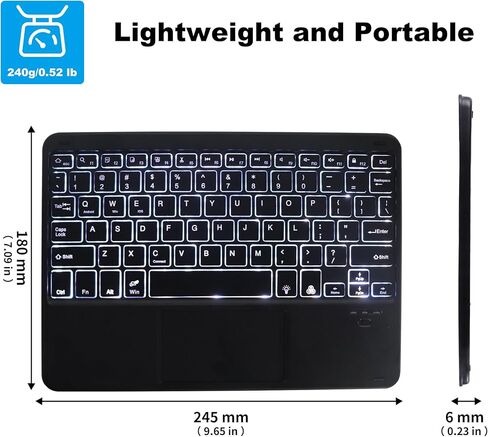 Backlit Bluetooth Keyboard with Touchpad Small Portable Wireless Keyboard Rechargeable Illuminated Universal for Android Samsung Tablet Desktop Laptop Surface Phone iPad/Pro/Air/Mini iPhone (Black) in Kuwait