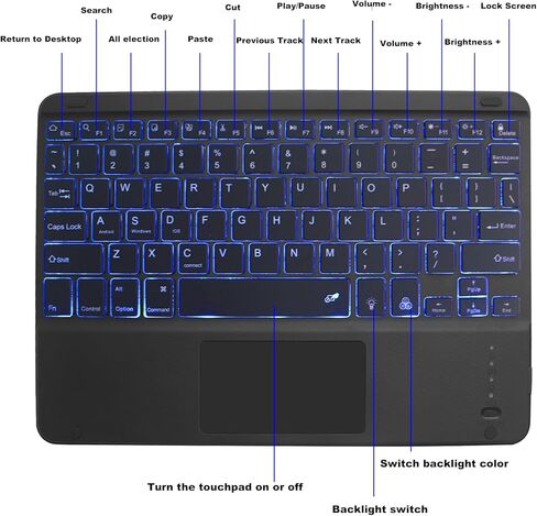 Backlit Bluetooth Keyboard with Touchpad Small Portable Wireless Keyboard Rechargeable Illuminated Universal for Android Samsung Tablet Desktop Laptop Surface Phone iPad/Pro/Air/Mini iPhone (Black) in Kuwait