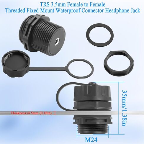 QIANRENON TRS 3.5 مم وصلة ستيريو ثابتة مقاومة للماء 1/8 بوصة TRS أنثى إلى أنثى محول صوت مثبت على الحاجز TRS 3.5 مم مقبس سماعة رأس مثبت على اللوحة الأمامية، IP68، للمرحلة الداخلية والخارجية in Kuwait