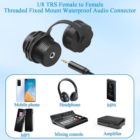 QIANRENON TRS 3.5 مم وصلة ستيريو ثابتة مقاومة للماء 1/8 بوصة TRS أنثى إلى أنثى محول صوت مثبت على الحاجز TRS 3.5 مم مقبس سماعة رأس مثبت على اللوحة الأمامية، IP68، للمرحلة الداخلية والخارجية in Kuwait