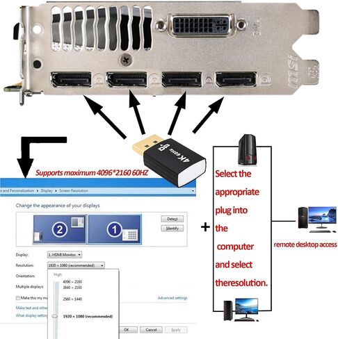 DP Dummy Plug 4K UHD DisplayPort Virtual Monitor EDID Emulator Headless Ghost Display Adapter Supports 3840x2160@60Hz for PC Computer -2 Pack in Kuwait