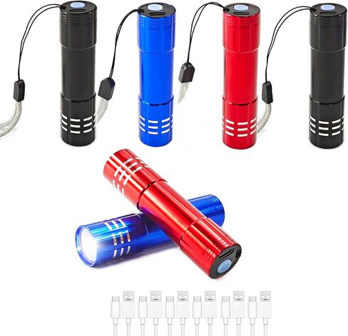6 عبوات من مصابيح LED الألومنيوم الصغيرة الصغيرة USB C القابلة لإعادة الشحن، مصباح يدوي صغير محمول للتخييم، مشرق عالي اللومن EDC ضوء فلاش للمنزل في حالات الطوارئ هدايا عيد الميلاد in Kuwait