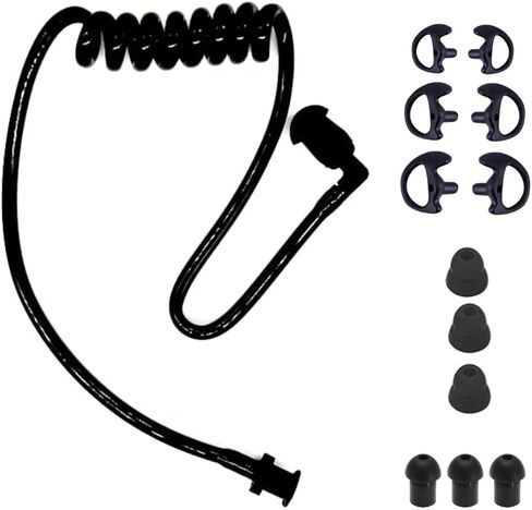 Walkie Talkie Earpiece Accessories Acoustic Clear Coil Tube with Silicone Ear Moulds Mold and Soft Tips (Black) in Kuwait
