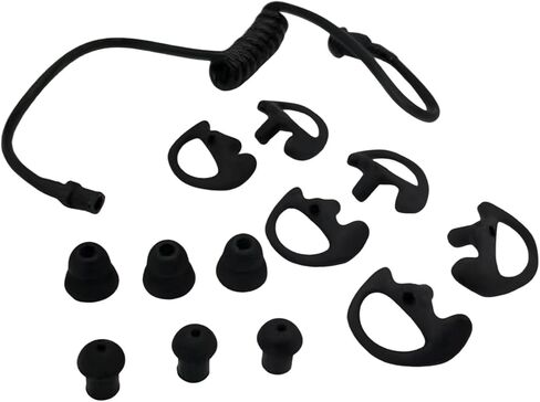 Walkie Talkie Earpiece Accessories Acoustic Clear Coil Tube with Silicone Ear Moulds Mold and Soft Tips (Black) in Kuwait