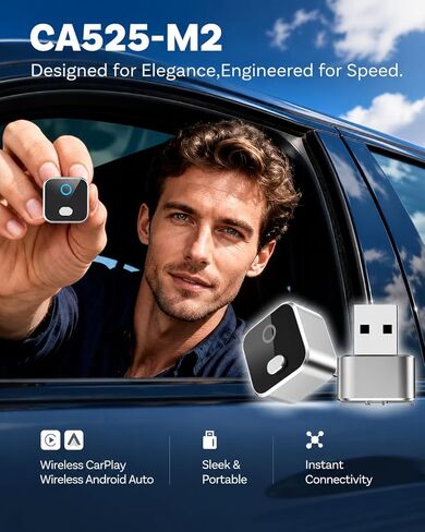 Wireless CarPlay Adapter for iPhone, 2-in-1 USB Carplay Wireless Adapter for CarPlay& Android Auto Wireless Adapter, One-Click Switch User, Supports Map,Music,Spotify,Video etc Functional(Silver) in Kuwait