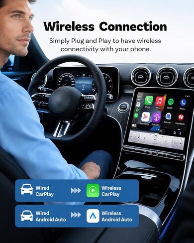 Wireless CarPlay Adapter for iPhone, 2-in-1 USB Carplay Wireless Adapter for CarPlay& Android Auto Wireless Adapter, One-Click Switch User, Supports Map,Music,Spotify,Video etc Functional(Silver) in Kuwait