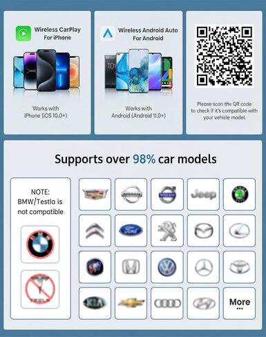 Wireless CarPlay Adapter for iPhone, 2-in-1 USB Carplay Wireless Adapter for CarPlay& Android Auto Wireless Adapter, One-Click Switch User, Supports Map,Music,Spotify,Video etc Functional(Silver) in Kuwait