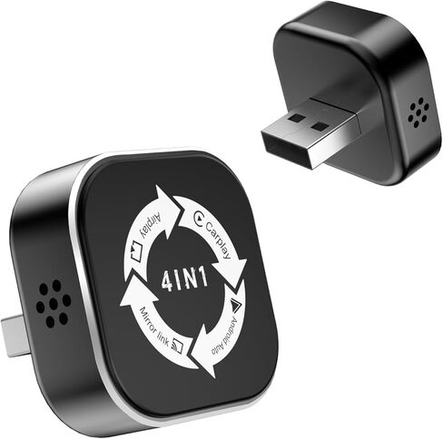 محول Carplay اللاسلكي 4 في 1 ترقية 2026، تصميم USB صغير الحجم للغاية سلكي إلى محول لاسلكي لـ Apple Carplay وAndroid Auto & Airplay & Mirror Link، التوصيل والتشغيل (أسود) in Kuwait