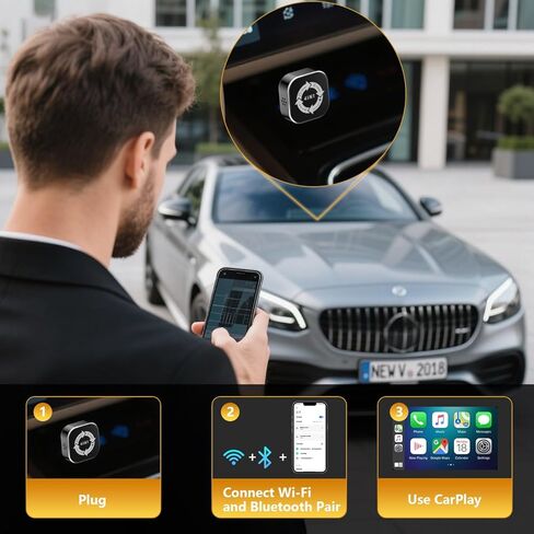 محول Carplay اللاسلكي 4 في 1 ترقية 2026، تصميم USB صغير الحجم للغاية سلكي إلى محول لاسلكي لـ Apple Carplay وAndroid Auto & Airplay & Mirror Link، التوصيل والتشغيل (أسود) in Kuwait