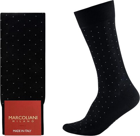 Marcoliani Milano Men's Pin Dot Mid Calf Pima Cotton Lisle Socks, Black, One Size Fits Most in Saudi Arabia