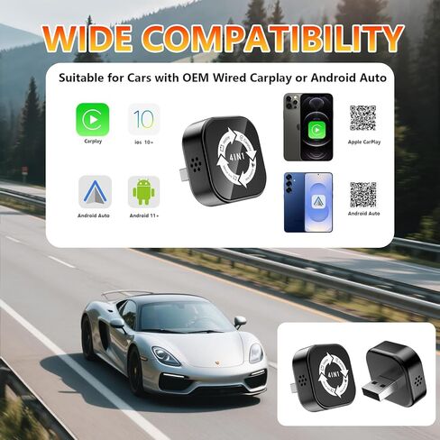محول Carplay اللاسلكي 4 في 1 ترقية 2026، تصميم USB صغير الحجم للغاية سلكي إلى محول لاسلكي لـ Apple Carplay وAndroid Auto & Airplay & Mirror Link، التوصيل والتشغيل (أسود) in Kuwait