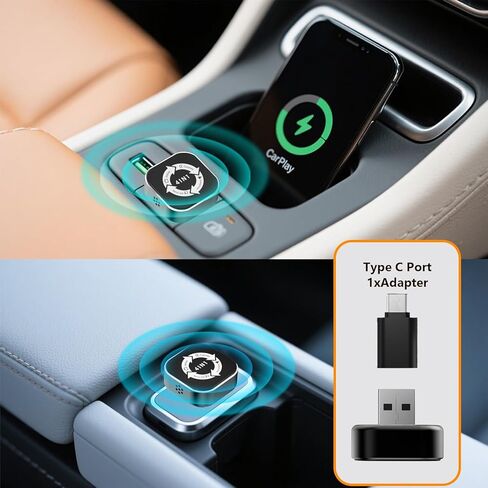 محول Carplay اللاسلكي 4 في 1 ترقية 2026، تصميم USB صغير الحجم للغاية سلكي إلى محول لاسلكي لـ Apple Carplay وAndroid Auto & Airplay & Mirror Link، التوصيل والتشغيل (أسود) in Kuwait