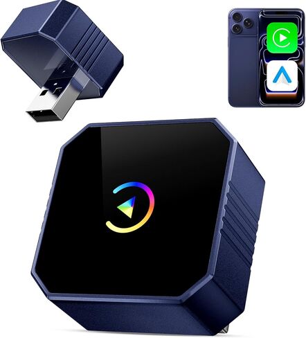 محول CarPlay لاسلكي 2026 لهواتف iPhone وAndroid، توصيل وتشغيل 2 في 1 يتحول سلكيًا إلى CarPlay لاسلكي Android Auto، اتصال تلقائي سريع، زمن انتقال صفر، مكبرات صوت متعددة القنوات للسيارة باللون الأزرق in Kuwait