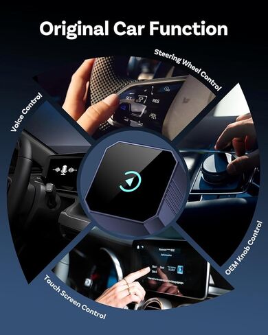 محول CarPlay لاسلكي 2026 لهواتف iPhone وAndroid، توصيل وتشغيل 2 في 1 يتحول سلكيًا إلى CarPlay لاسلكي Android Auto، اتصال تلقائي سريع، زمن انتقال صفر، مكبرات صوت متعددة القنوات للسيارة باللون الأزرق in Kuwait