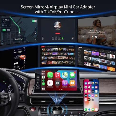 محول CarPlay اللاسلكي لنظام Android Auto - محول وصلة مرآة Airplay 3 في 1، اتصال سلس متعدد المستخدمين يحول السلكية إلى محول CarPlay اللاسلكي - بدون زمن انتقال من iOS 10+ إلى الشاشة مع USB-C in Kuwait