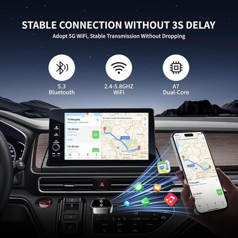 محول CarPlay اللاسلكي لنظام Android Auto - محول وصلة مرآة Airplay 3 في 1، اتصال سلس متعدد المستخدمين يحول السلكية إلى محول CarPlay اللاسلكي - بدون زمن انتقال من iOS 10+ إلى الشاشة مع USB-C in Kuwait