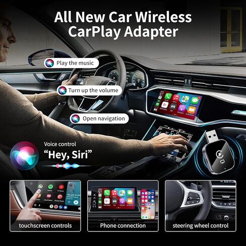 محول CarPlay اللاسلكي لنظام Android Auto - محول وصلة مرآة Airplay 3 في 1، اتصال سلس متعدد المستخدمين يحول السلكية إلى محول CarPlay اللاسلكي - بدون زمن انتقال من iOS 10+ إلى الشاشة مع USB-C in Kuwait