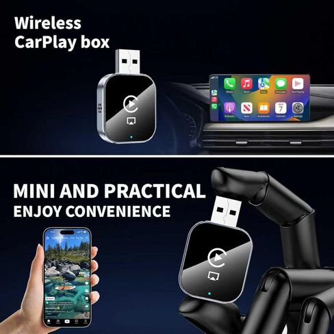 محول CarPlay اللاسلكي لنظام Android Auto - محول وصلة مرآة Airplay 3 في 1، اتصال سلس متعدد المستخدمين يحول السلكية إلى محول CarPlay اللاسلكي - بدون زمن انتقال من iOS 10+ إلى الشاشة مع USB-C in Kuwait