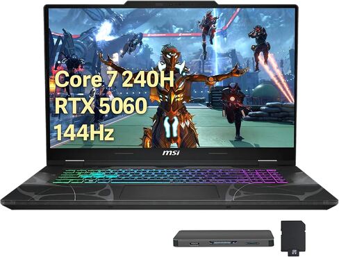 msi Cyborg 15.6" 144Hz FHD IPS Gaming Laptop, Intel Core 7-240H, 32GB RAM, 2TB Storage (1TB SSD+1TB Docking Station Set), NVIDIA GeForce RTX 5060, Backlit Keyboard, HD Webcam, Wi-Fi 6E, Win 11, Black in Kuwait