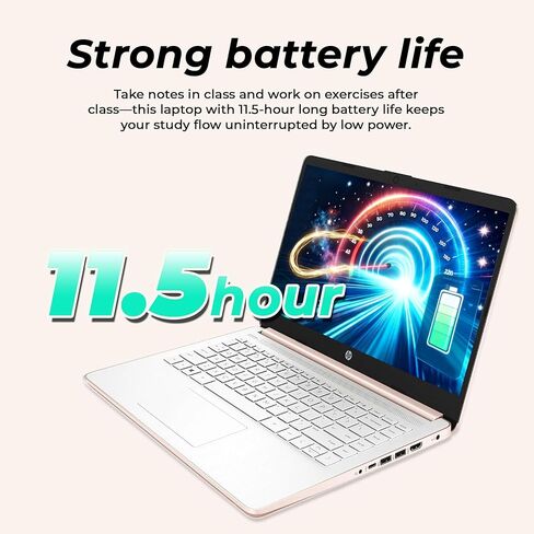 كمبيوتر محمول HP خفيف الوزن مقاس 14 بوصة باللون الذهبي الوردي | مايكروسوفت 365 ومساعد الطيار AI | معالج إنتل | ذاكرة الوصول العشوائي 8 جيجابايت | 192 جيجابايت SSD + 1 تيرابايت تخزين سحابي | ويندوز 11 | كمبيوتر محمول للطلاب in Kuwait