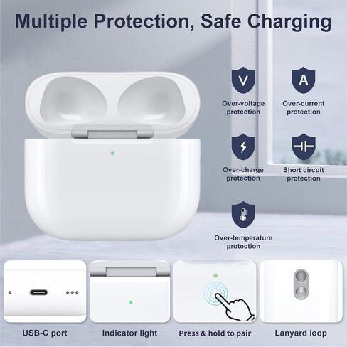 حافظة شحن لاسلكية متوافقة مع AirPods Pro 3 (USB-C) | استبدال علبة الشاحن | مع زر مزامنة الاقتران بالبلوتوث | لا يوجد Airpod pro 3/ليس لـ Airpods Pro in Kuwait