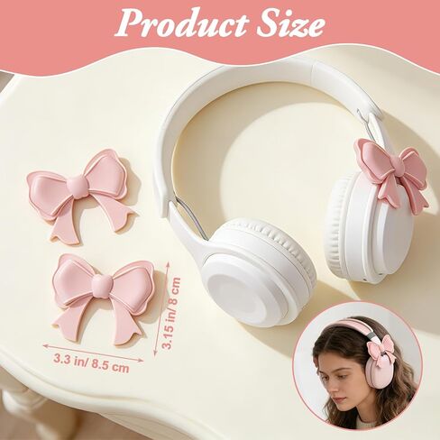 Dexspoeny 2 Pcs Pink Bow Decor Headphone Accessories, 3D Cute Bows Decor for Headphones, Adjustable Silicone Earphone Decorations, Coquettish Earphone Attachment Accessories for Gamers Women Girls in Kuwait