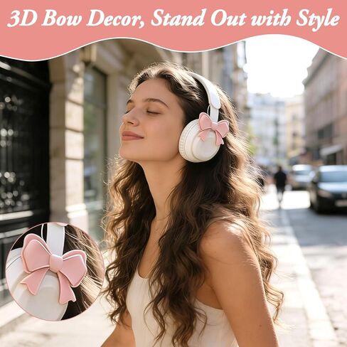 Dexspoeny 2 Pcs Pink Bow Decor Headphone Accessories, 3D Cute Bows Decor for Headphones, Adjustable Silicone Earphone Decorations, Coquettish Earphone Attachment Accessories for Gamers Women Girls in Kuwait