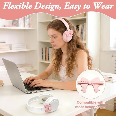 Dexspoeny 2 Pcs Pink Bow Decor Headphone Accessories, 3D Cute Bows Decor for Headphones, Adjustable Silicone Earphone Decorations, Coquettish Earphone Attachment Accessories for Gamers Women Girls in Kuwait