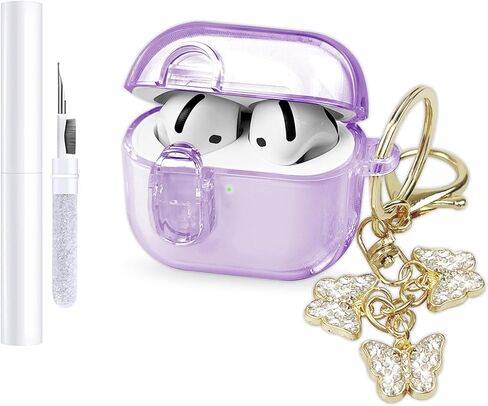 (with Safety Lock) Clear Case Compatible with Apple Airpods 4 Case 2024, Soft TPU Airpods 4th Generation Case with Butterfly Keychain and Cleaning Kit for Airpods 4 Gen Women Girls (Midnight Blue) in Kuwait