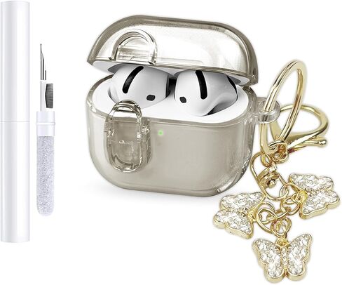 (with Safety Lock) Clear Case Compatible with Apple Airpods 4 Case 2024, Soft TPU Airpods 4th Generation Case with Butterfly Keychain and Cleaning Kit for Airpods 4 Gen Women Girls (Midnight Blue) in Saudi Arabia