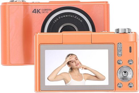 Yunseity 4K Digital Camera, 64MP Auto Focus 180 Flip Screen 16X Digital Zoom Compact Travel Camera with Fill Light Beauty Mode, for Photography TikTok Content Creation (Black) in Kuwait