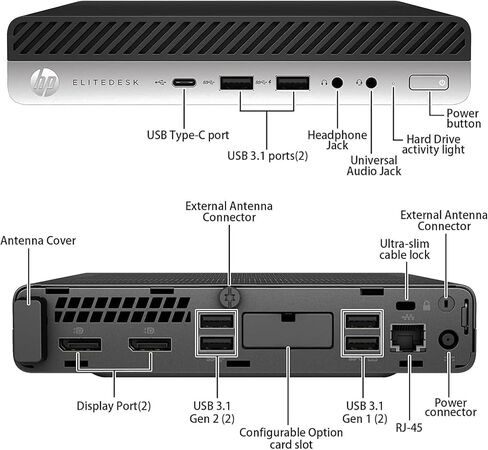 HP EliteDesk 800 G5 Mini Business Desktop - Intel Core i7-9700 3.00GHz 32GB RAM 1TB SSD - Intel UHD Graphics 630 - Windows 11 Pro (Renewed) in Kuwait