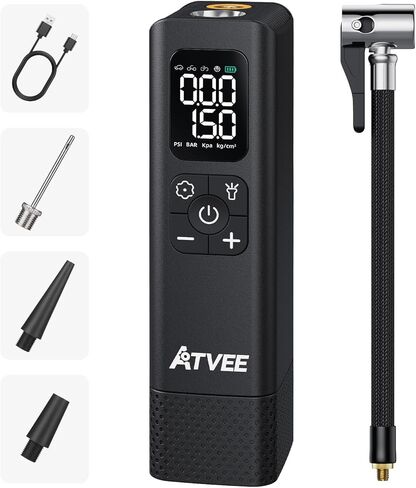 Bike Pump, Electric Accurate Pressure LCD Display Bicycle Pump with 150 PSI High Pressure, Portable Cordless Bike tire Pump, Auto Shut Off Bike Air Pump for Bike Tires,Versatile Valve and Rechargeable in Saudi Arabia
