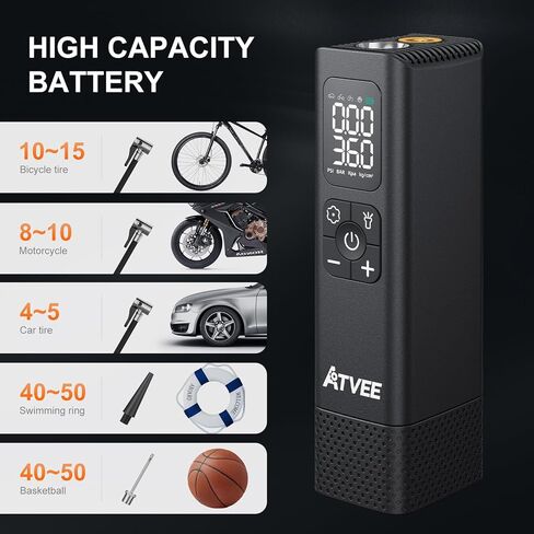 Bike Pump, Electric Accurate Pressure LCD Display Bicycle Pump with 150 PSI High Pressure, Portable Cordless Bike tire Pump, Auto Shut Off Bike Air Pump for Bike Tires,Versatile Valve and Rechargeable in Saudi Arabia