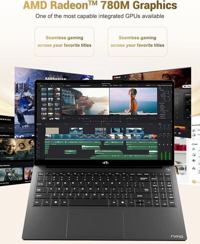NIMO 15.6" IPS FHD Gaming Laptop, AMD Ryzen 7 8745HS 64GB DDR5 RAM 1TB SSD (8C/16T, up to 4.9GHz), Radeon 780M Graphics, 100W Type-C, Backlit Keyboard, Fingerprint, USB-C 4.0 Business Computer in Kuwait