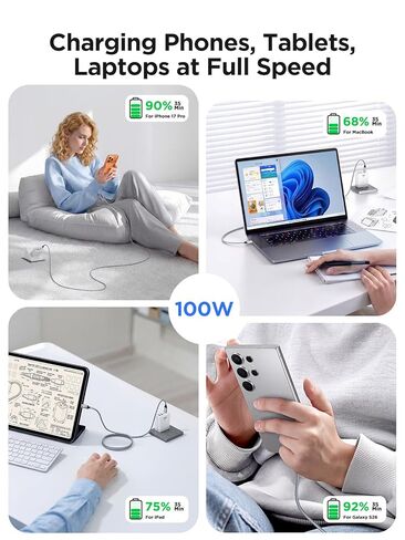 USB C to USB C Cable 100W USBC to USBC [6.6FT 2-Pack] C to C Cable Fast Charging Braided Type C Charger Cord for iPhone 17 16 15 Pro Max Plus, MacBook Pro/Air, iPad Pro, Samsung Galaxy S26/S25, Pixel in Kuwait