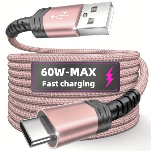 كابل USB C شحن سريع 3.3 قدم/6.6 قدم نايلون مضفر، مزامنة بيانات سلك شاحن من النوع C، متوافق مع الهواتف الذكية اللوحية (أرجواني، 2 متر = 6.6 قدم = 78.7 بوصة) in Kuwait