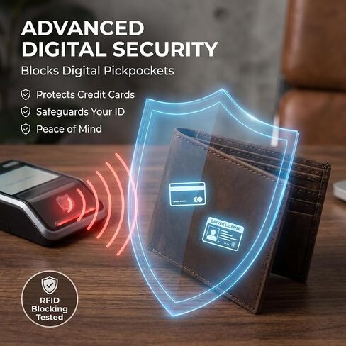 محفظة جلدية ثنائية الطي للرجال من NKPT Premium RFID | جلد عالي السعة، محبب بالكامل، حماية RFID، بني كلاسيكي in Saudi Arabia