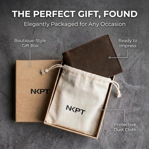محفظة جلدية ثنائية الطي للرجال من NKPT Premium RFID | جلد عالي السعة، محبب بالكامل، حماية RFID، بني كلاسيكي in Saudi Arabia