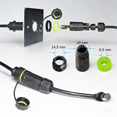 CAT6 RJ45 IP68 Waterproof Panel Installation Cable M20 Threaded RJ45 Female to RJ45 Male Extension Cable for Chassis,Panels,Outdoor Cameras,etc(9.84 Inch) (Non Waterproof Male Plug) in Kuwait