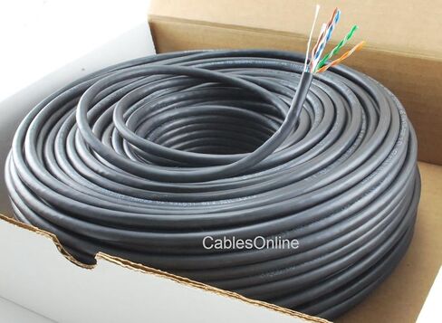 CablesOnline، 250FT Solid CAT6E CMR 550-Mhz، كابل نحاسي عالي الأداء 23-AWG، أسود، U6-B250K in Kuwait