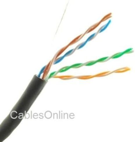 CablesOnline، 250FT Solid CAT6E CMR 550-Mhz، كابل نحاسي عالي الأداء 23-AWG، أسود، U6-B250K in Kuwait