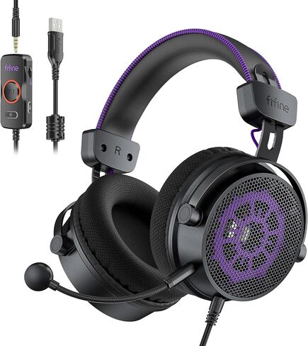 FIFINE Open Back Gaming Headset with 7.1 Surround Sound - Expansive Open Audio - USB/3.5mm Dual Wired Connection - Detachable Mic for PC, PS5, PS4, Laptop, Mac, Xbox, Mobile - Ampligame H18V Lite BP in Kuwait